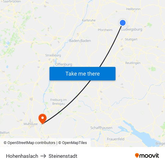 Hohenhaslach to Steinenstadt map