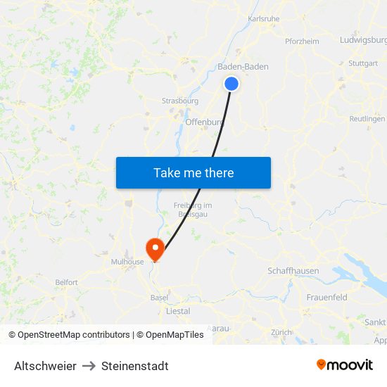 Altschweier to Steinenstadt map
