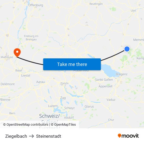 Ziegelbach to Steinenstadt map