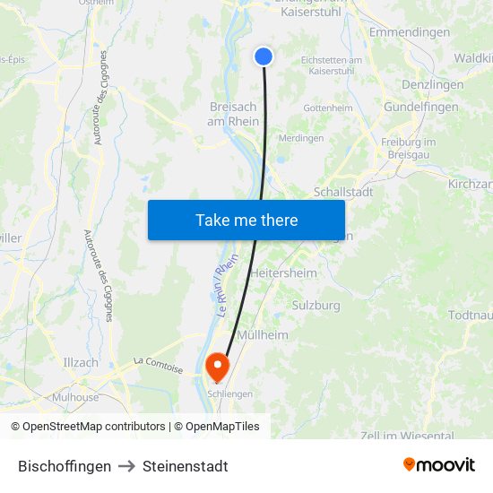 Bischoffingen to Steinenstadt map