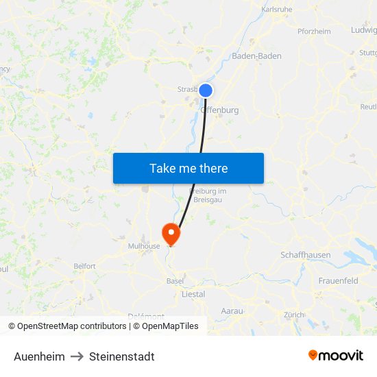 Auenheim to Steinenstadt map