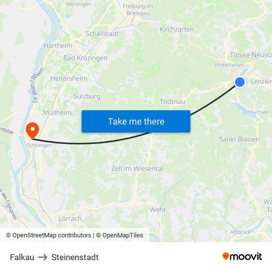Falkau to Steinenstadt map