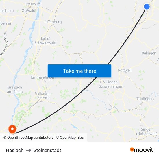Haslach to Steinenstadt map
