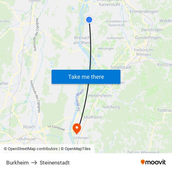 Burkheim to Steinenstadt map