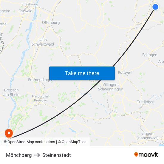 Mönchberg to Steinenstadt map