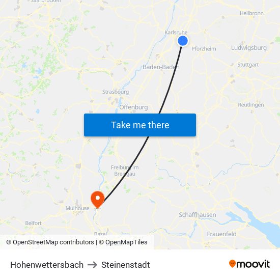 Hohenwettersbach to Steinenstadt map