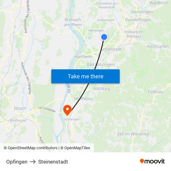 Opfingen to Steinenstadt map