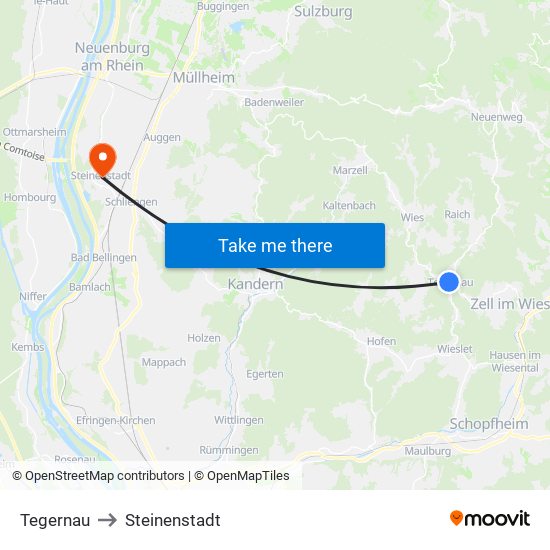 Tegernau to Steinenstadt map