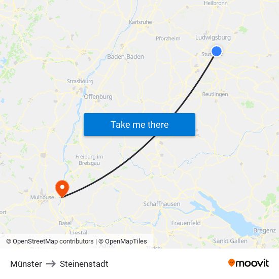 Münster to Steinenstadt map