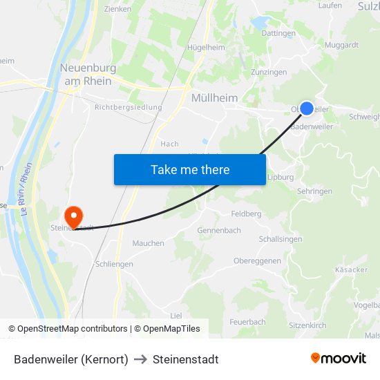 Badenweiler (Kernort) to Steinenstadt map