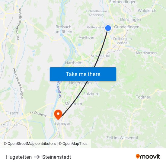 Hugstetten to Steinenstadt map