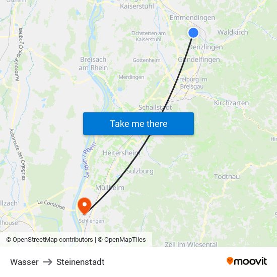 Wasser to Steinenstadt map