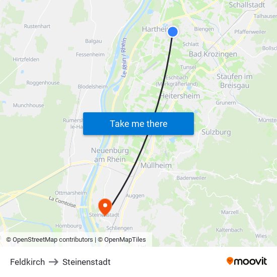 Feldkirch to Steinenstadt map