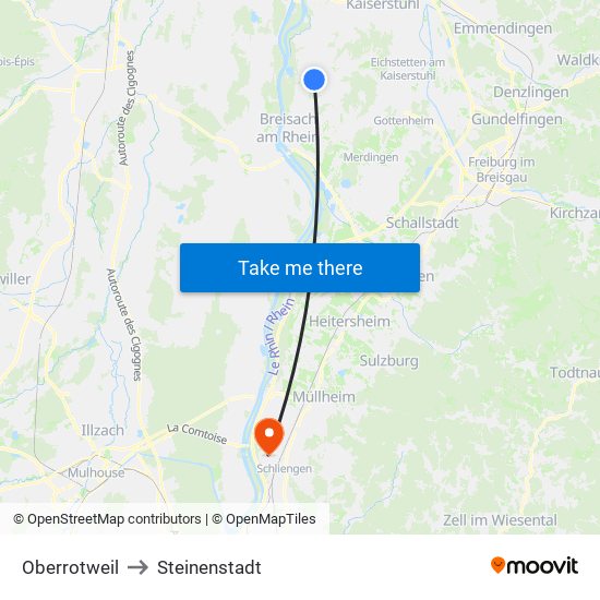 Oberrotweil to Steinenstadt map