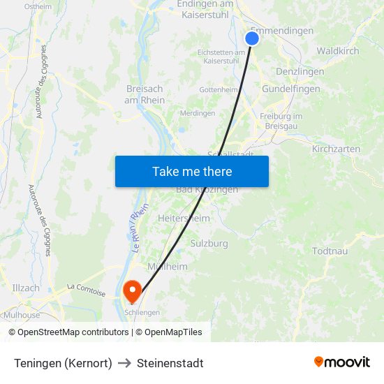 Teningen (Kernort) to Steinenstadt map