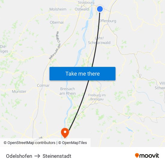 Odelshofen to Steinenstadt map