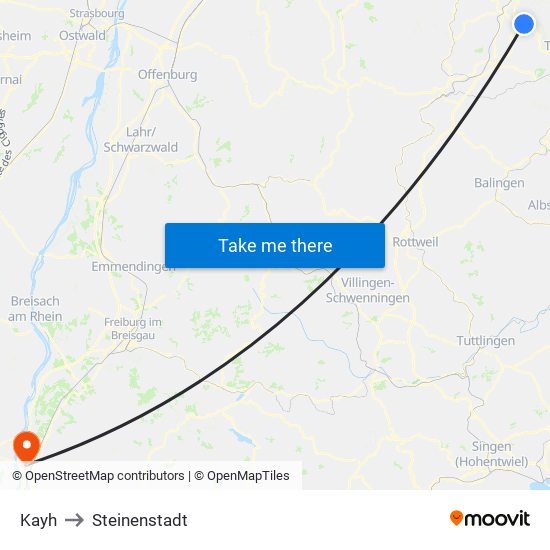 Kayh to Steinenstadt map