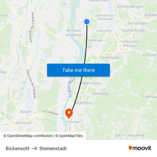 Bickensohl to Steinenstadt map