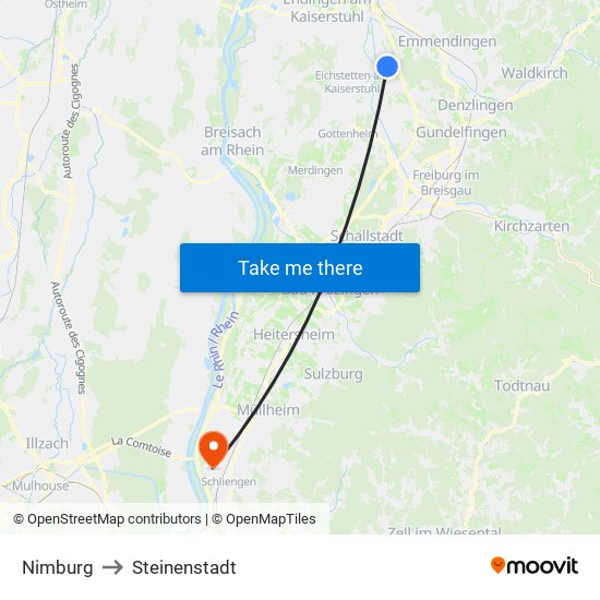 Nimburg to Steinenstadt map