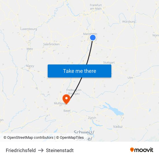 Friedrichsfeld to Steinenstadt map