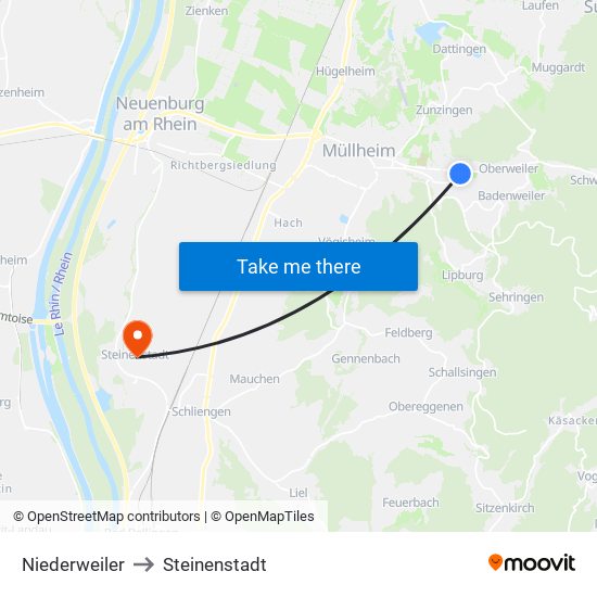 Niederweiler to Steinenstadt map