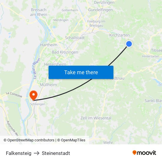 Falkensteig to Steinenstadt map