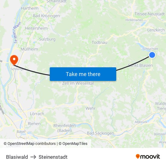 Blasiwald to Steinenstadt map