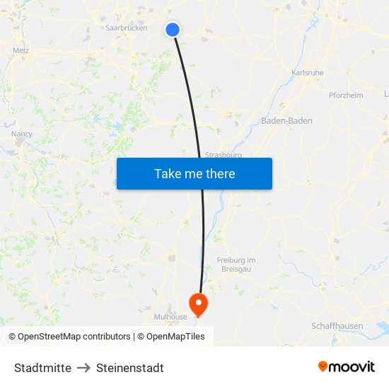 Stadtmitte to Steinenstadt map