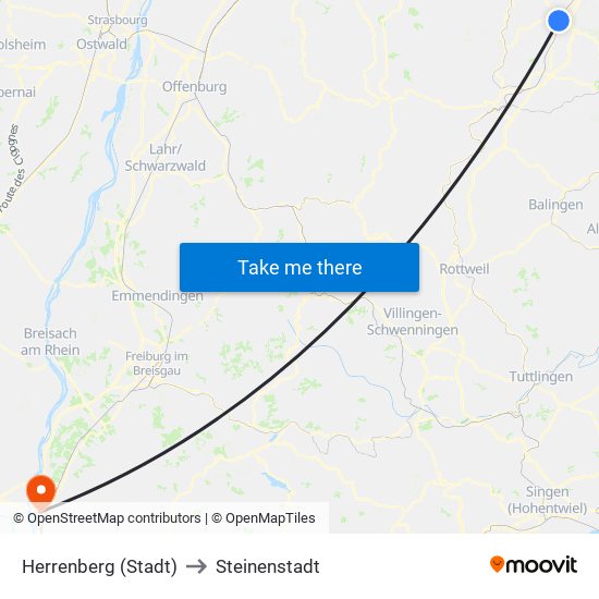 Herrenberg (Stadt) to Steinenstadt map