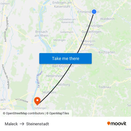 Maleck to Steinenstadt map