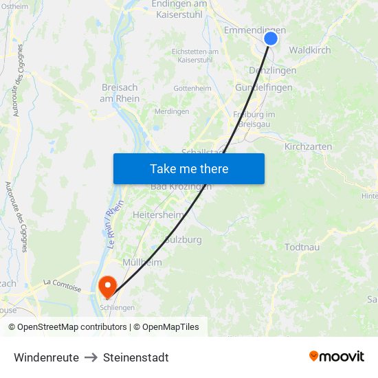 Windenreute to Steinenstadt map