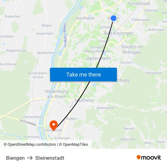 Biengen to Steinenstadt map