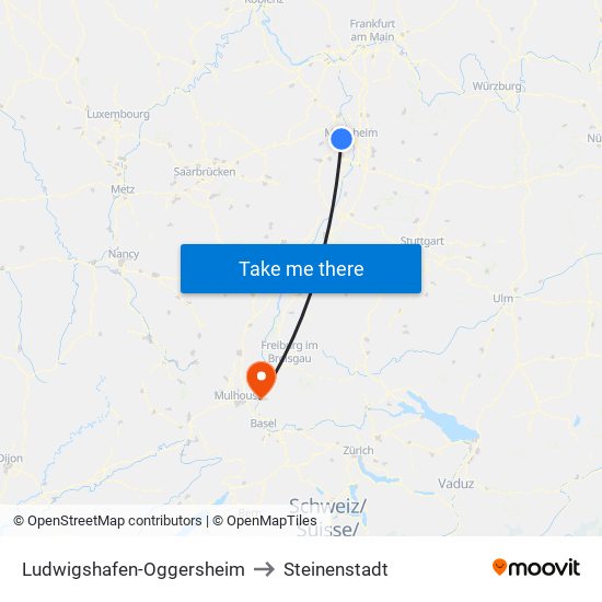 Ludwigshafen-Oggersheim to Steinenstadt map