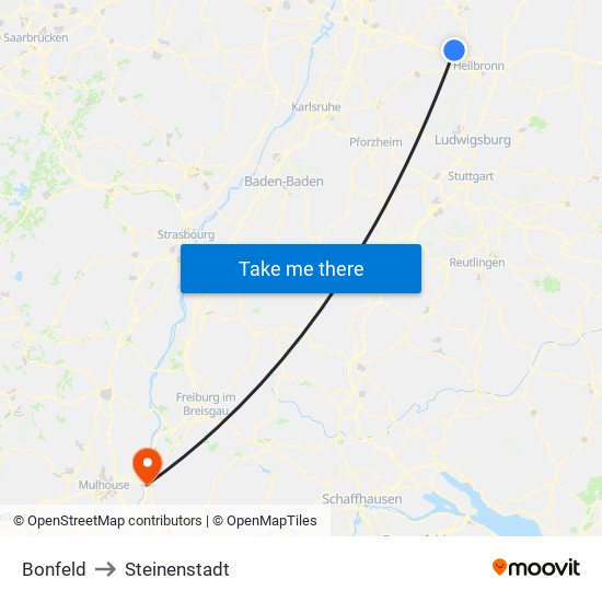 Bonfeld to Steinenstadt map