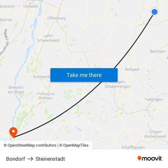 Bondorf to Steinenstadt map