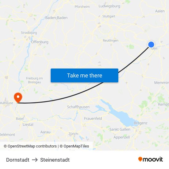 Dornstadt to Steinenstadt map