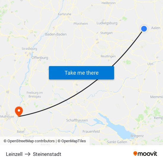 Leinzell to Steinenstadt map