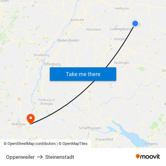 Oppenweiler to Steinenstadt map