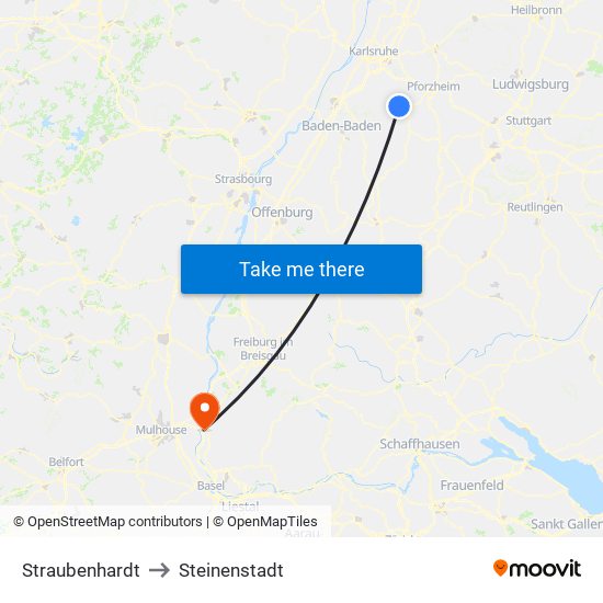 Straubenhardt to Steinenstadt map