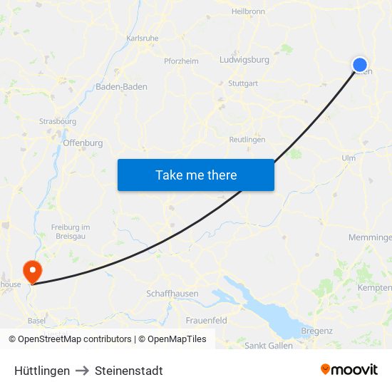 Hüttlingen to Steinenstadt map