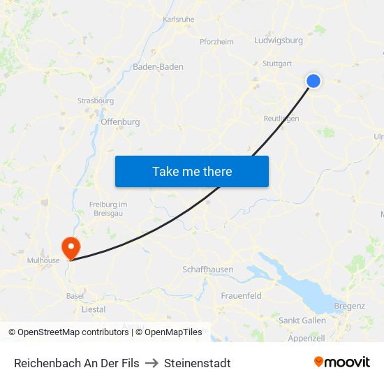 Reichenbach An Der Fils to Steinenstadt map