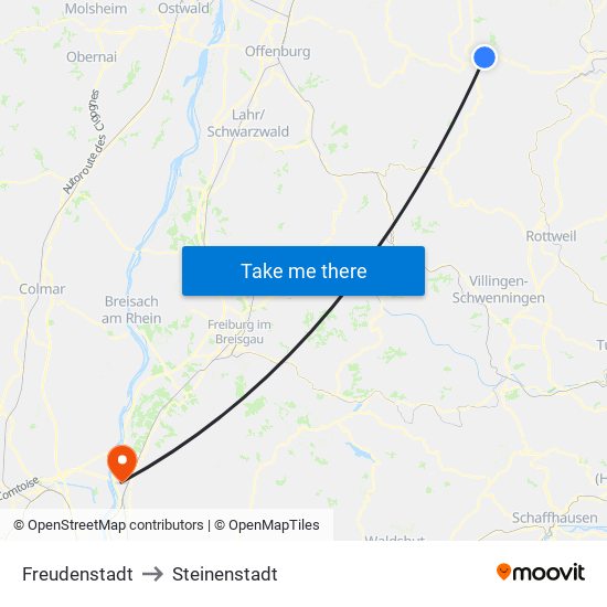 Freudenstadt to Steinenstadt map