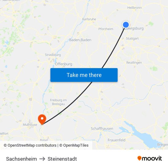 Sachsenheim to Steinenstadt map