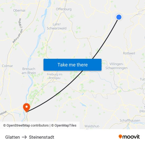 Glatten to Steinenstadt map