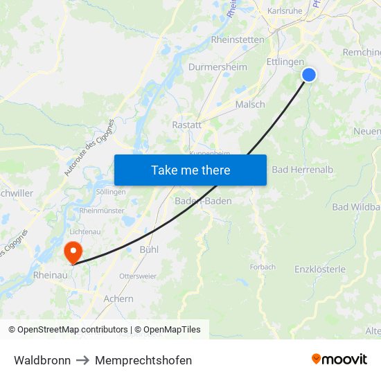 Waldbronn to Memprechtshofen map