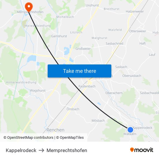 Kappelrodeck to Memprechtshofen map