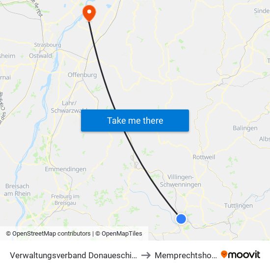 Verwaltungsverband Donaueschingen to Memprechtshofen map