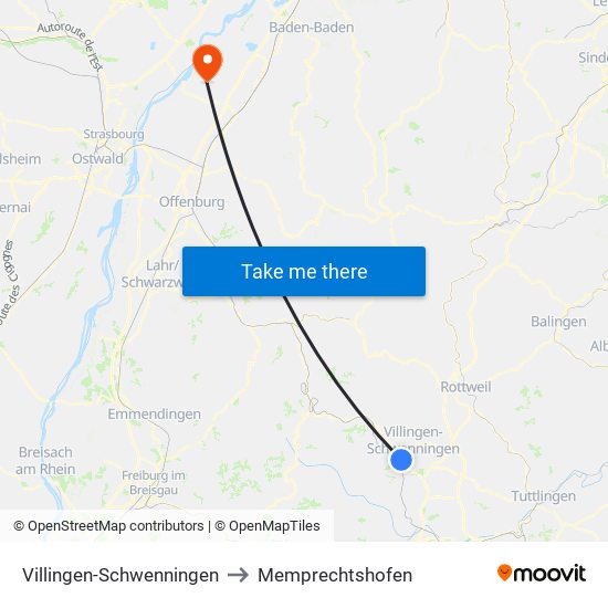 Villingen-Schwenningen to Memprechtshofen map