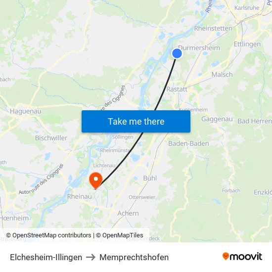 Elchesheim-Illingen to Memprechtshofen map