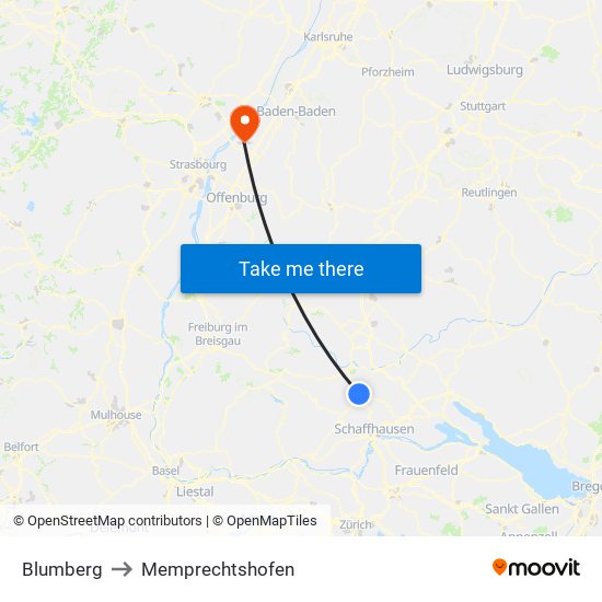 Blumberg to Memprechtshofen map